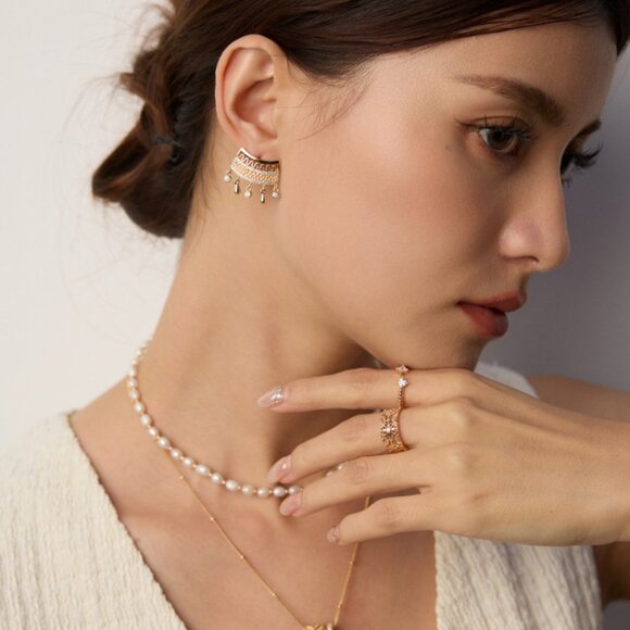 ✨ Artisan Original Pavé Crystal Chandelier Stud Earrings | S925 Gold - Picture 3 of 11